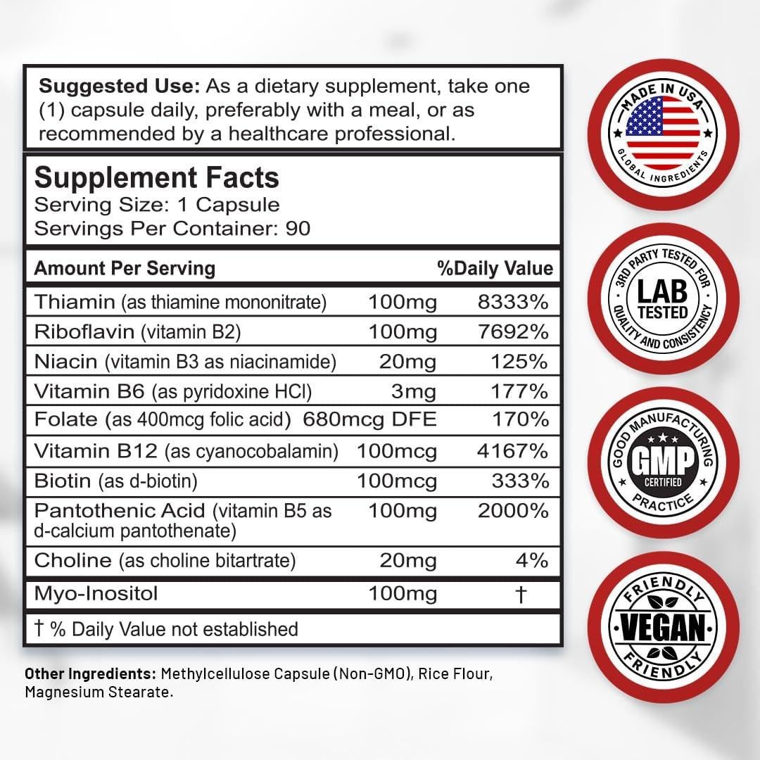 Complejo de Vitaminas B Divine Bounty - 90 Cápsulas Vegetarianas
