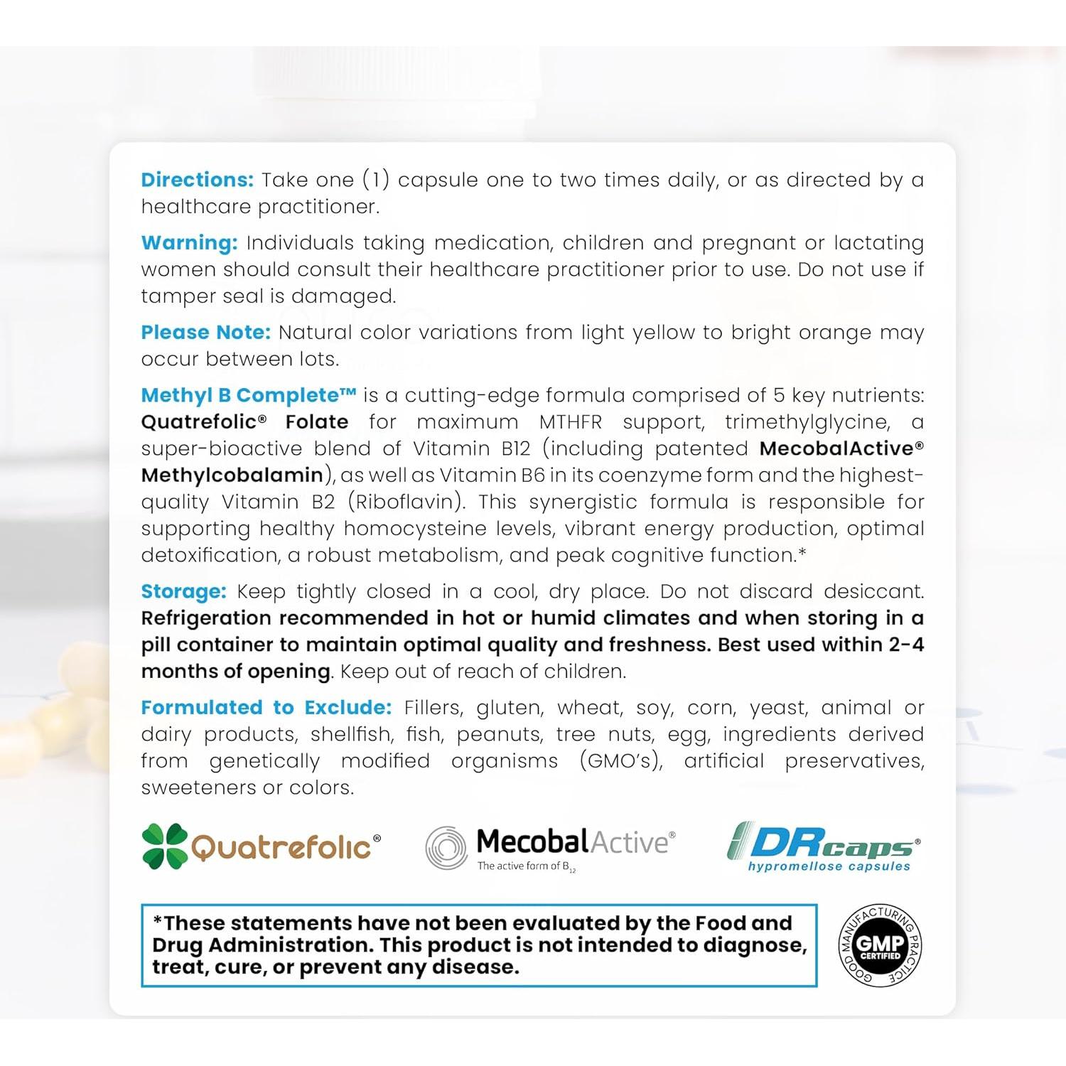 Methyl B Complete Pure Thera - 60 Cápsulas Vegetales Suplemento