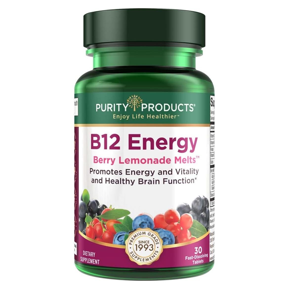 Tabletas Derretibles B12 Purity Products Limón Frambuesa 30 Unidades
