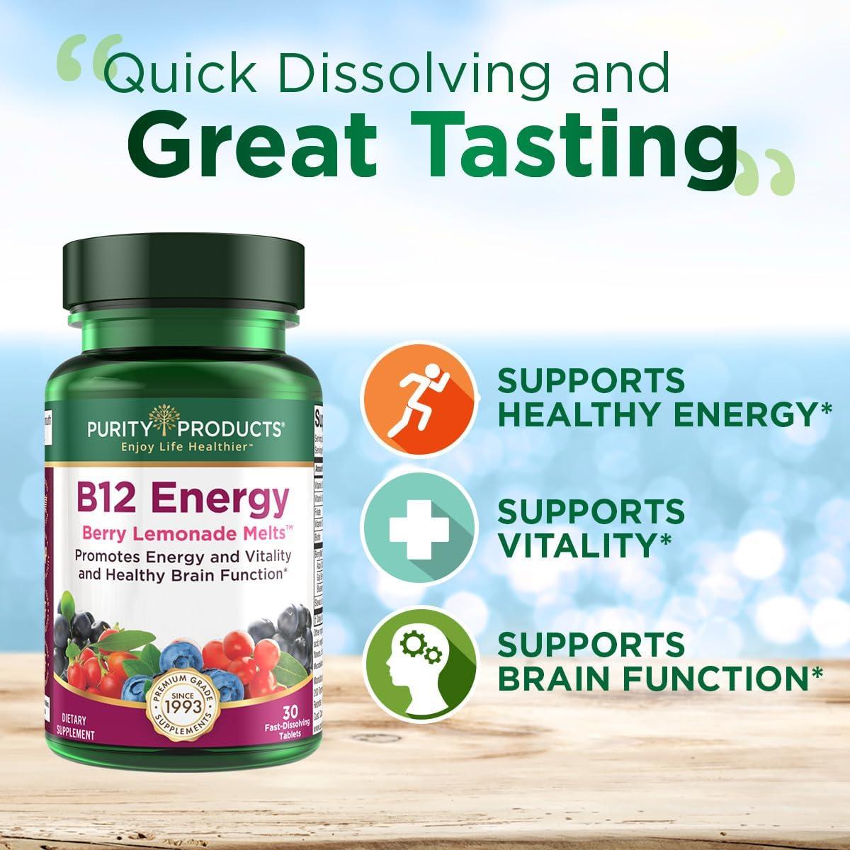 Tabletas Derretibles B12 Purity Products Limón Frambuesa 30 Unidades