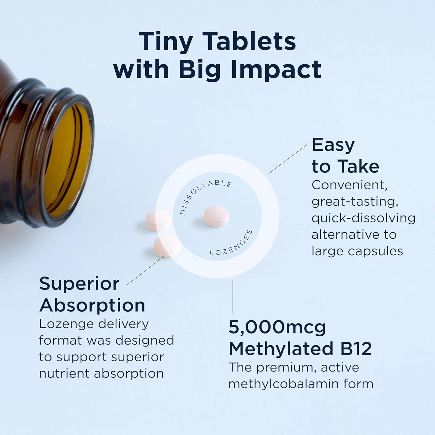 Pastillas de Vitamina B12 5000 mcg Metilcobalamina Veganas - 60 Unidades