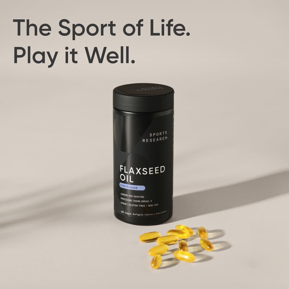Aceite de Semilla de Lino Vegano Sports Research 1200mg 180 Cápsulas