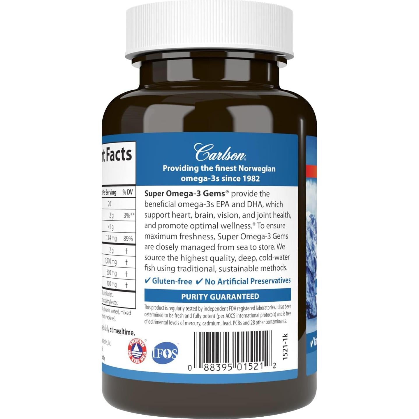 Suplemento Omega-3 Carlson 1200 mg EPA DHA 100 Cápsulas