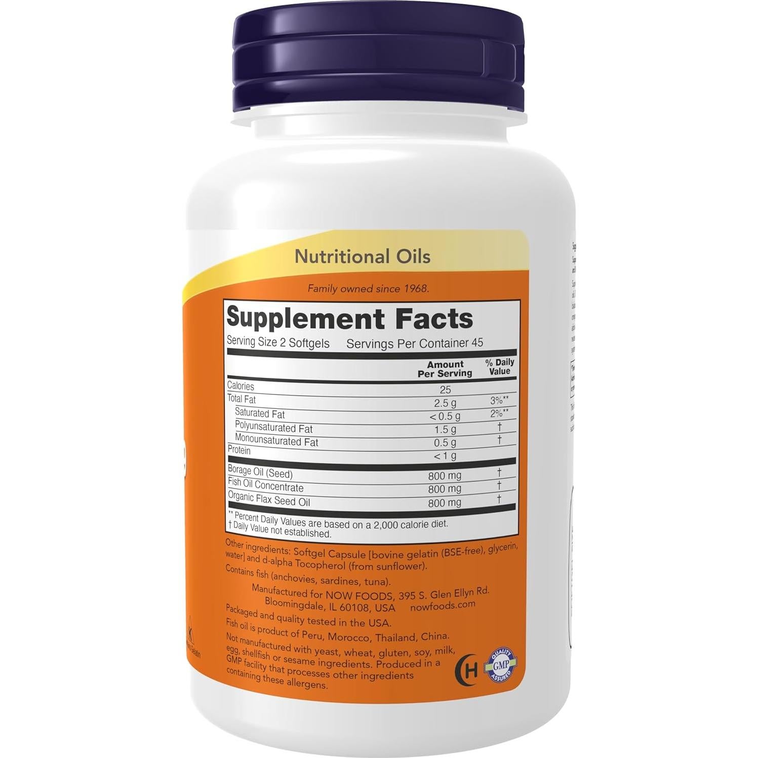 Suplemento Omega 3-6-9 NOW 1200 mg 90 cápsulas blandas