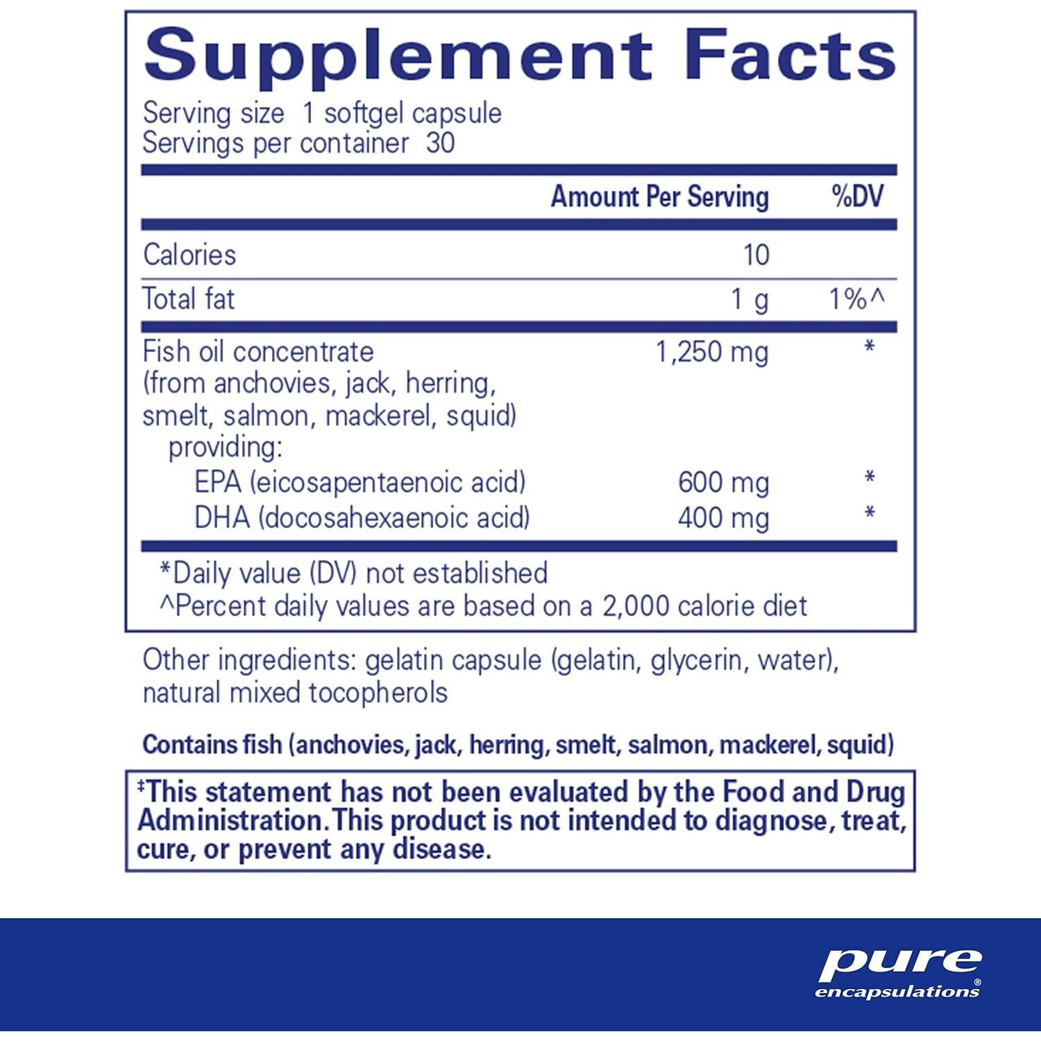 Suplemento Omega-3 Pure Encapsulations O.N.E. 30 Cápsulas