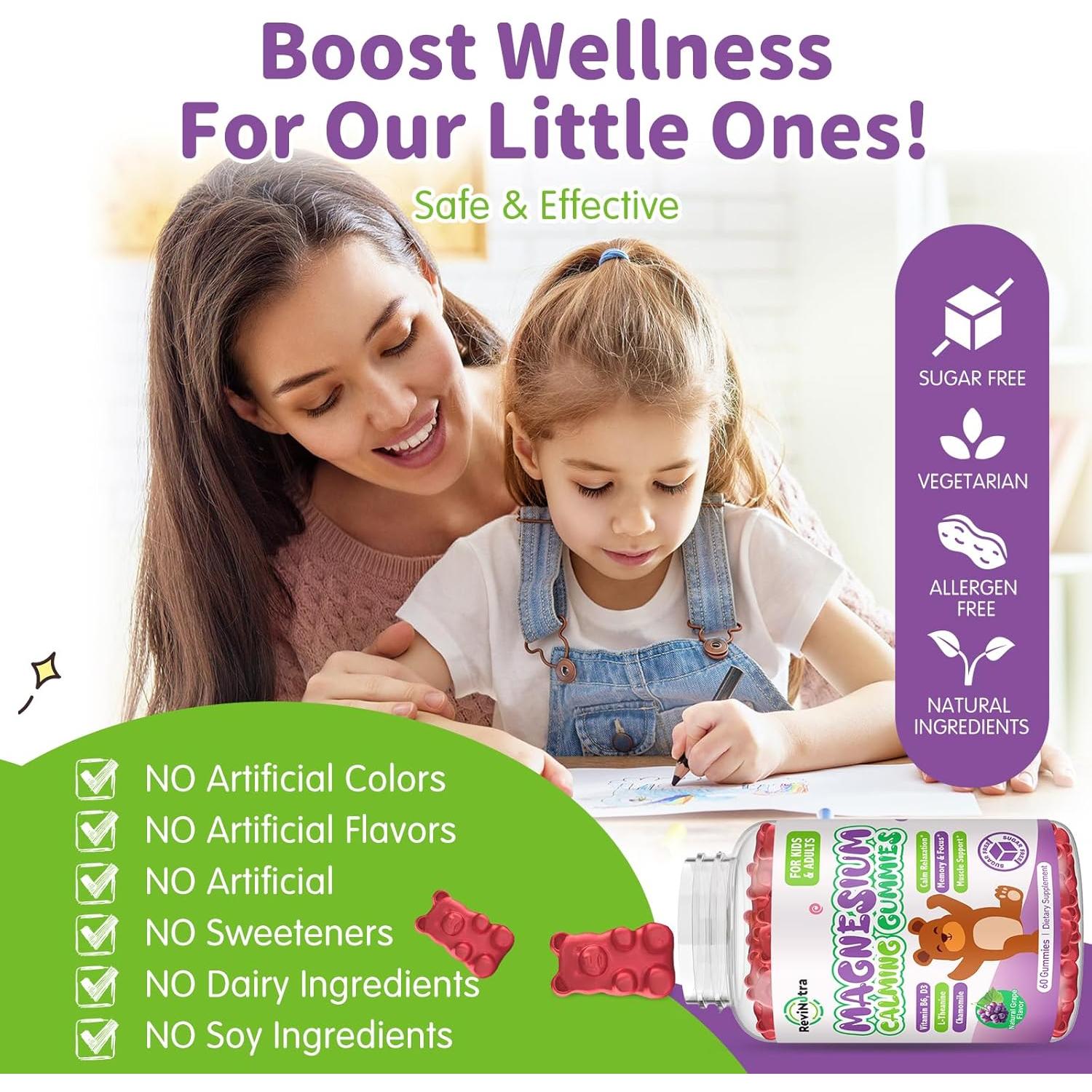 Gomitas de Magnesio Glicinato ReviNutra 60ct Uva Sin Azúcar