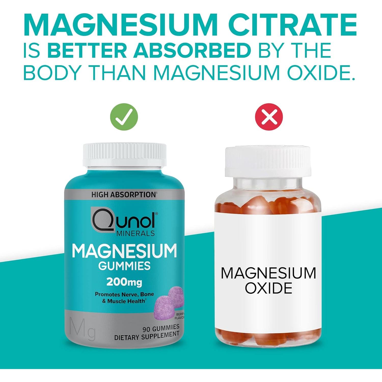 Gomitas de Magnesio Qunol 200mg - Suplemento Vegetariano 90 Unidades