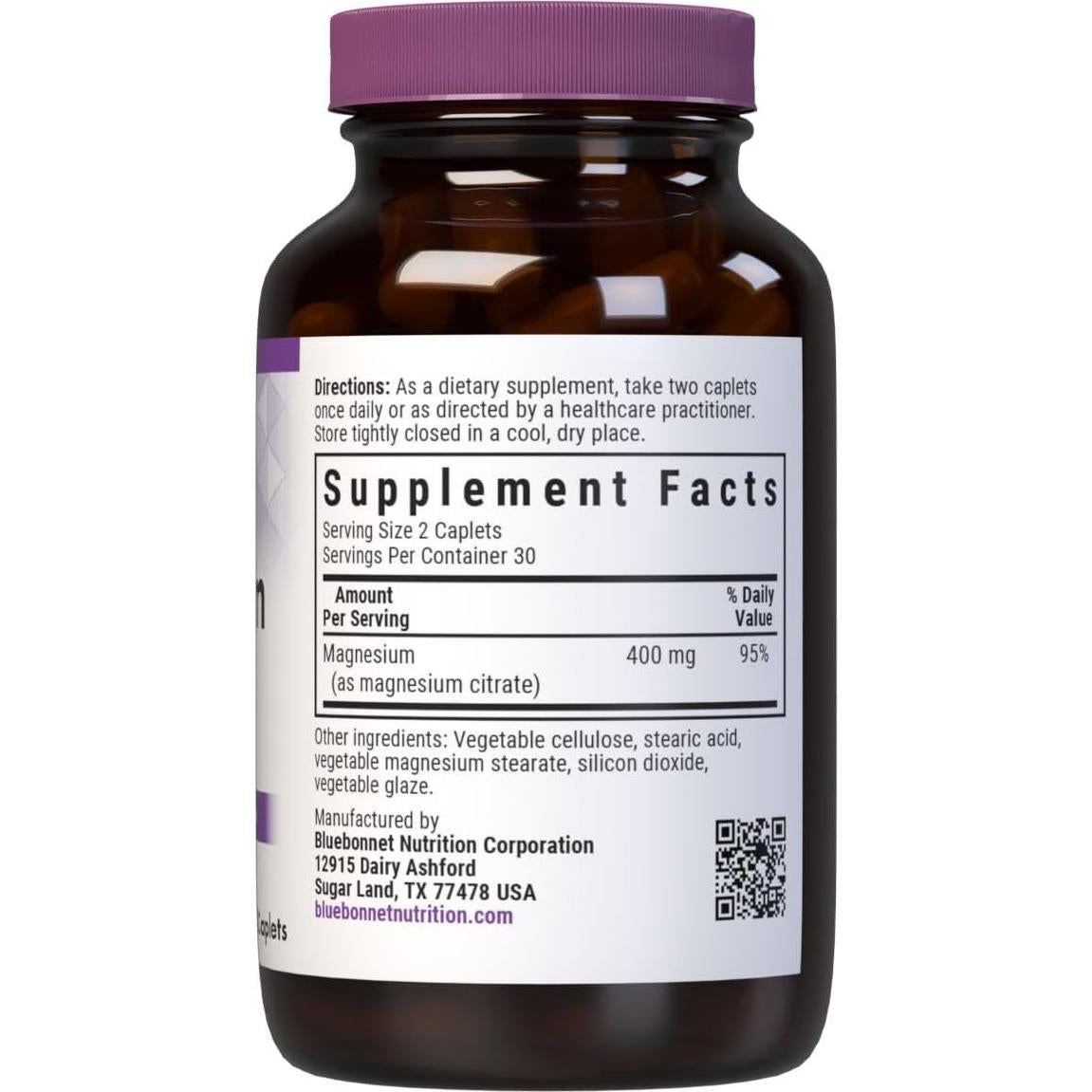 Citrato de Magnesio Bluebonnet 400mg - 60 Tabletas Veganas