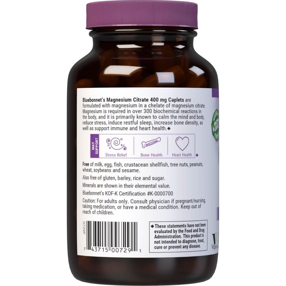 Citrato de Magnesio Bluebonnet 400mg - 60 Tabletas Veganas