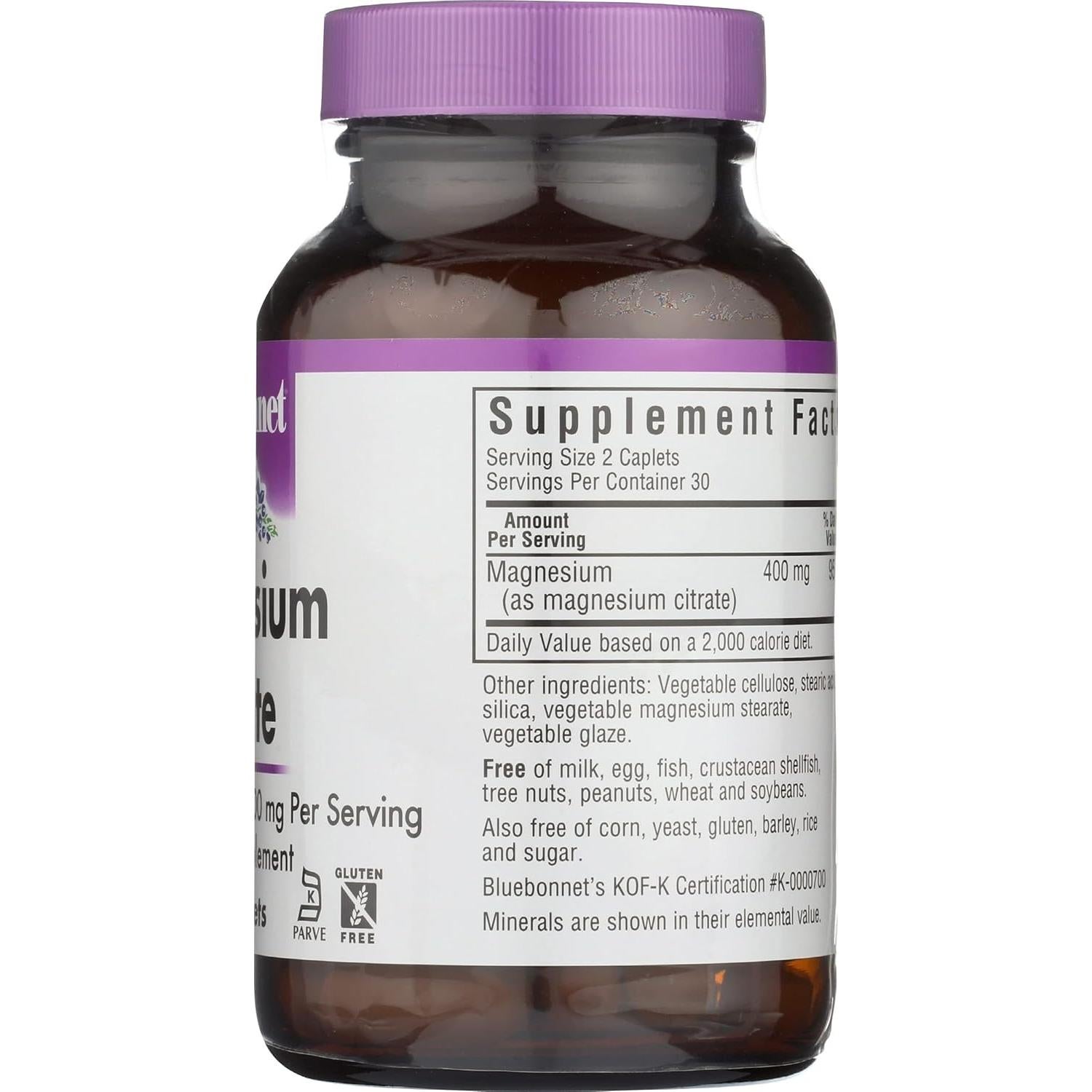 Citrato de Magnesio Bluebonnet 400mg - 60 Tabletas Veganas