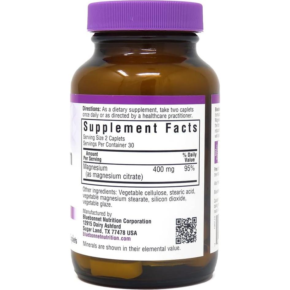 Citrato de Magnesio Bluebonnet 400mg - 60 Tabletas Veganas