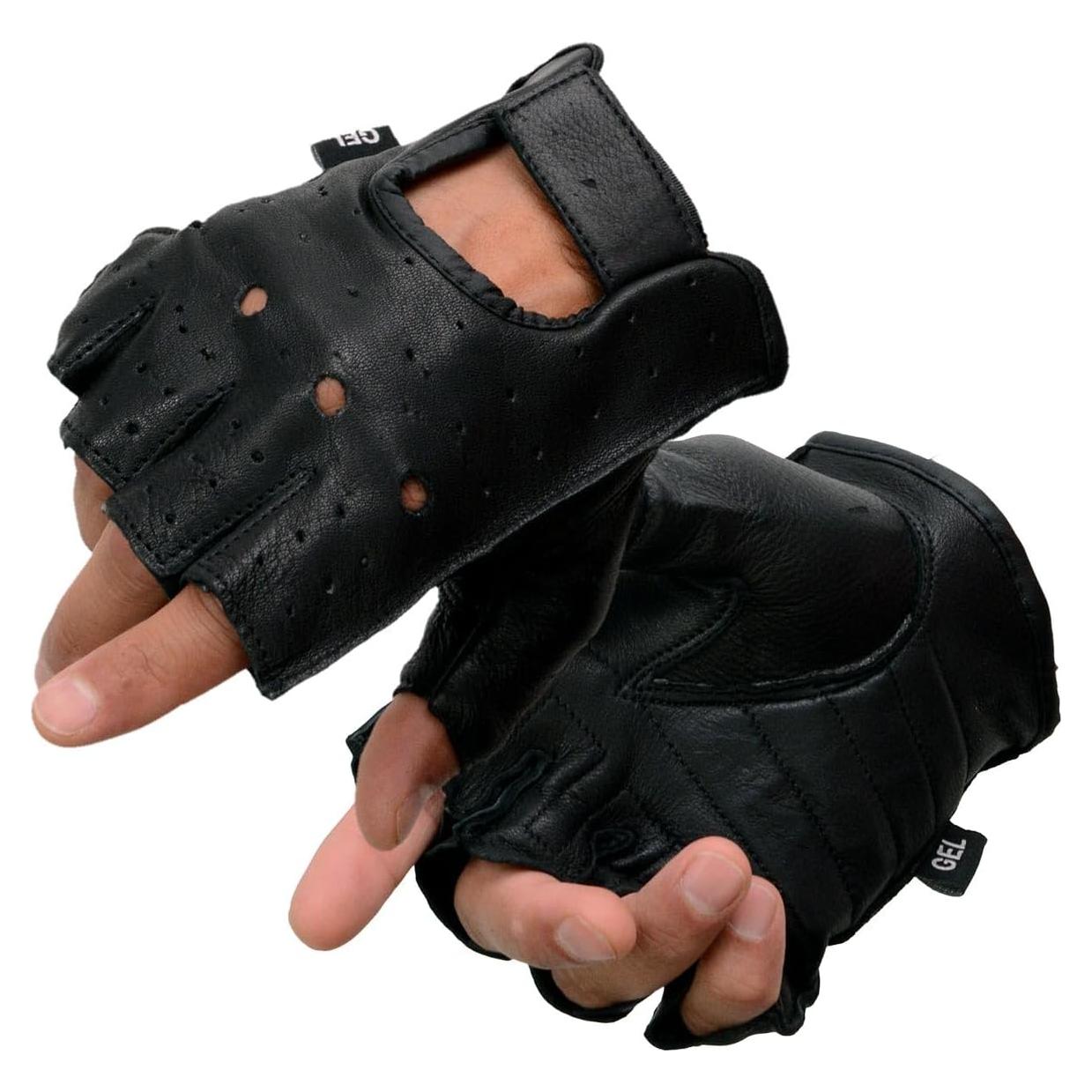 Guantes sin Dedos de Ciervo Negro Milwaukee Leather SH851 con Palma de Gel