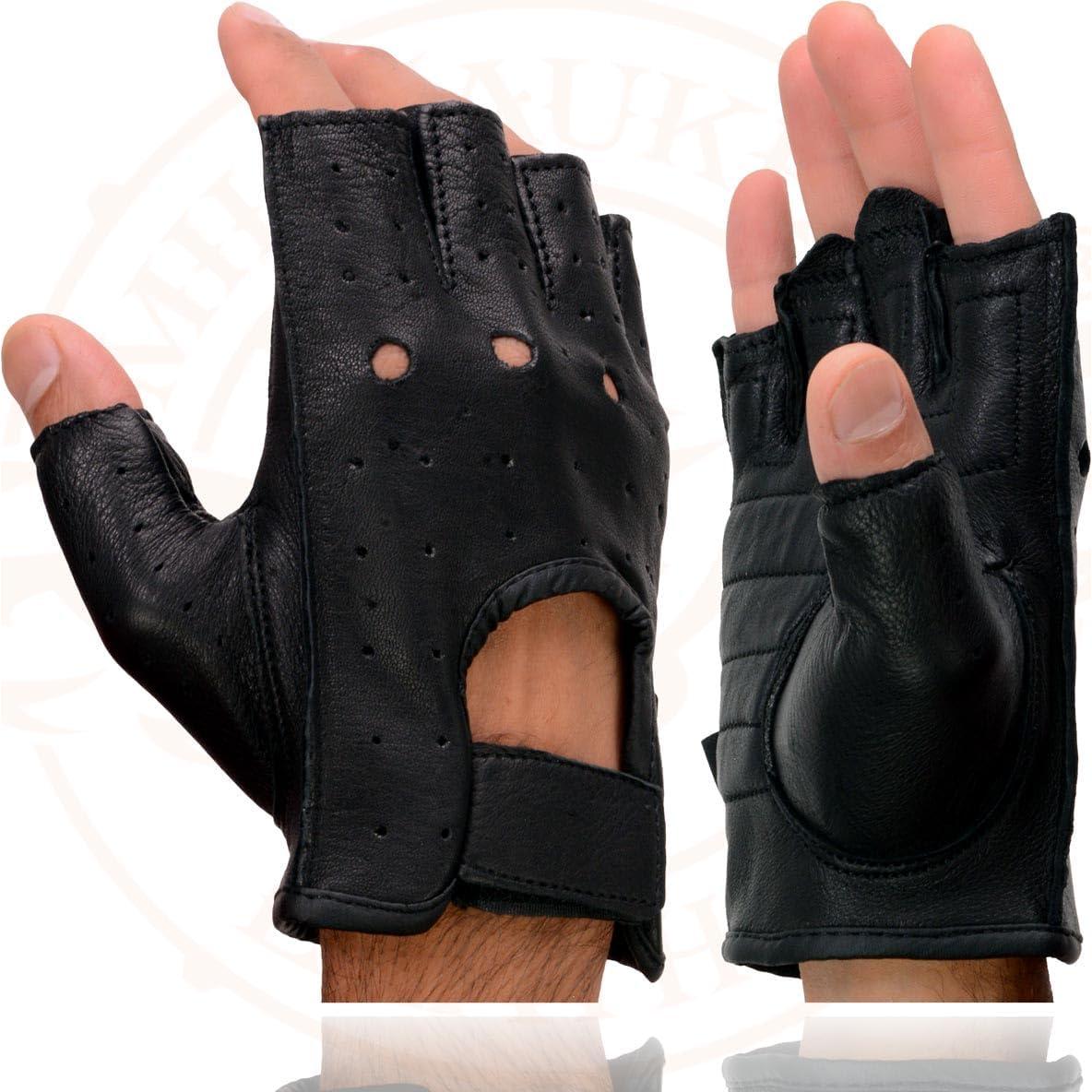 Guantes sin Dedos de Ciervo Negro Milwaukee Leather SH851 con Palma de Gel