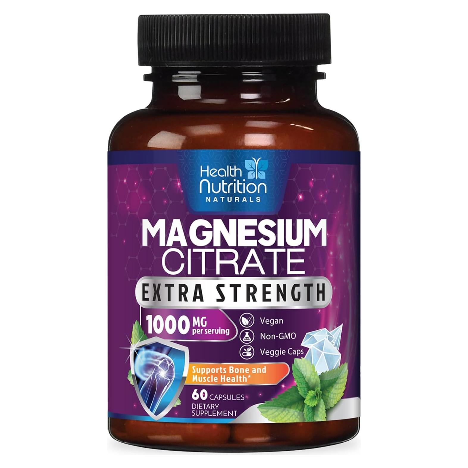 Cápsulas de Citrato de Magnesio 1000mg Health Nutrition - 60 Unidades
