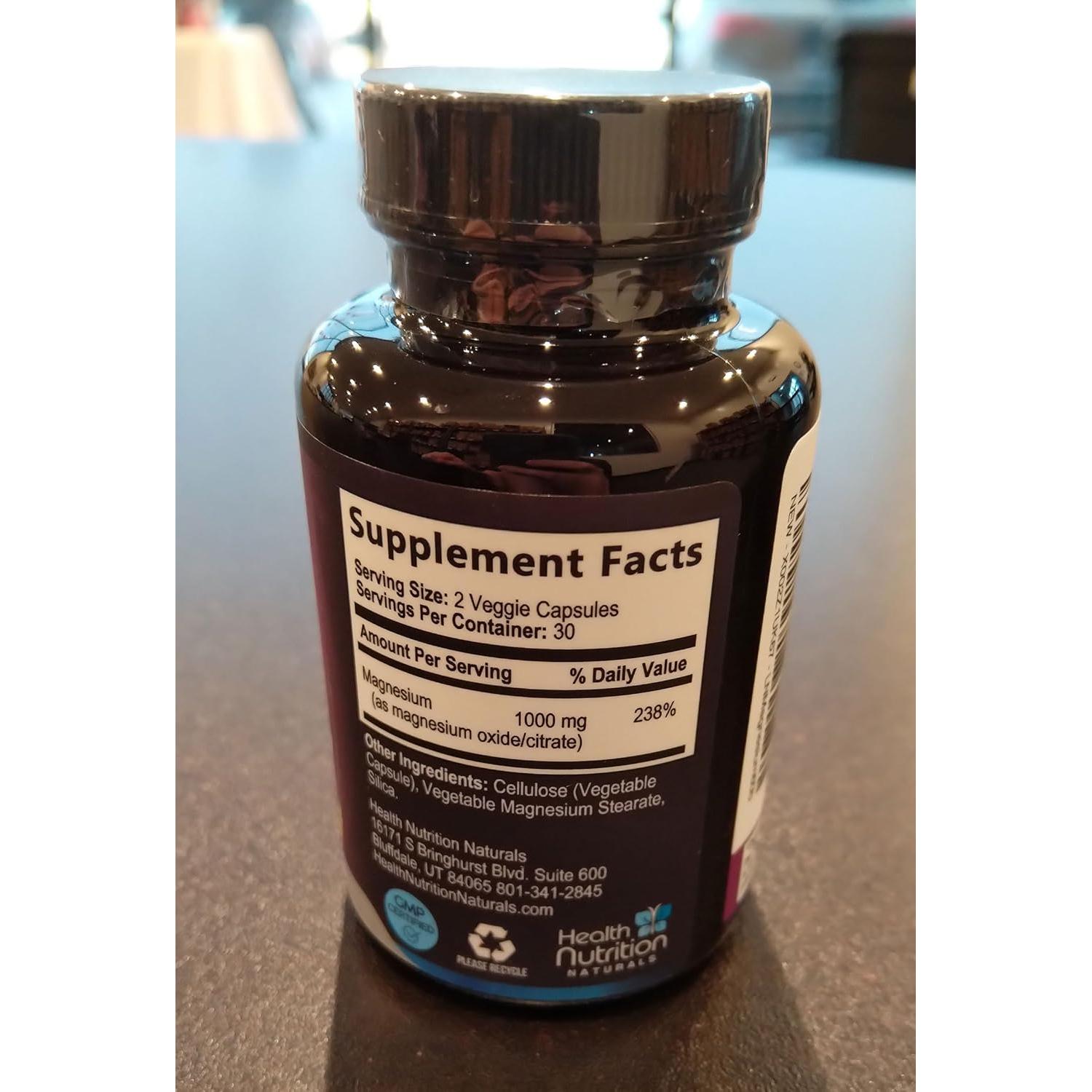 Cápsulas de Citrato de Magnesio 1000mg Health Nutrition - 60 Unidades