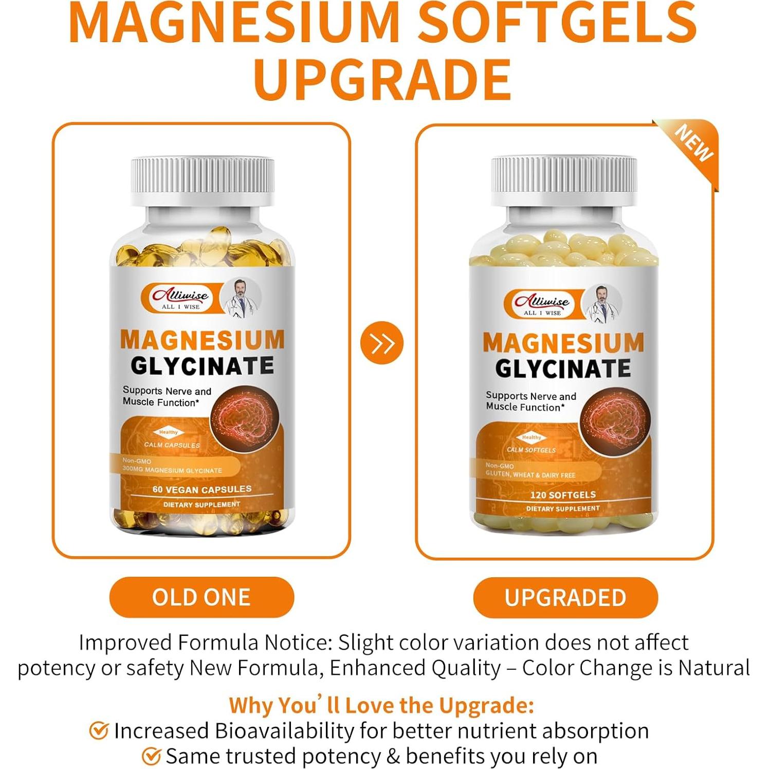 Suplemento de Magnesio Glicinato 400mg Softgels Alliwise