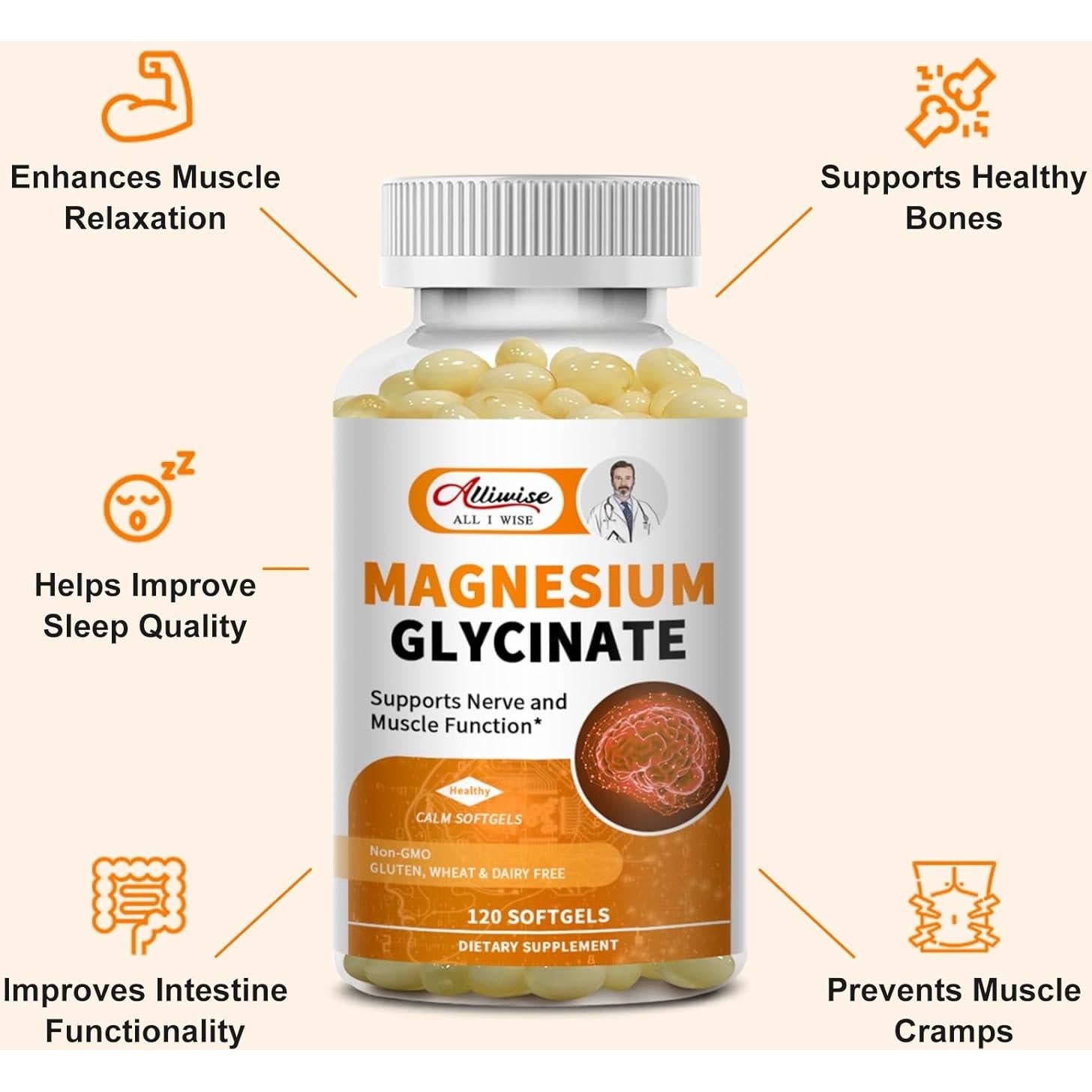 Suplemento de Magnesio Glicinato 400mg Softgels Alliwise