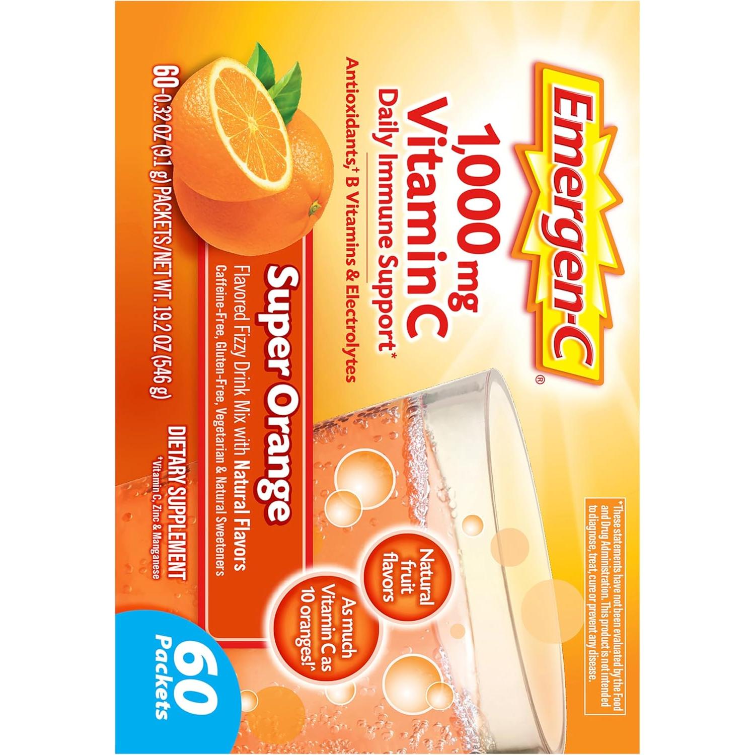 Emergen-C 1000mg Polvo de Vitamina C Sabor Naranja 60 Sobres