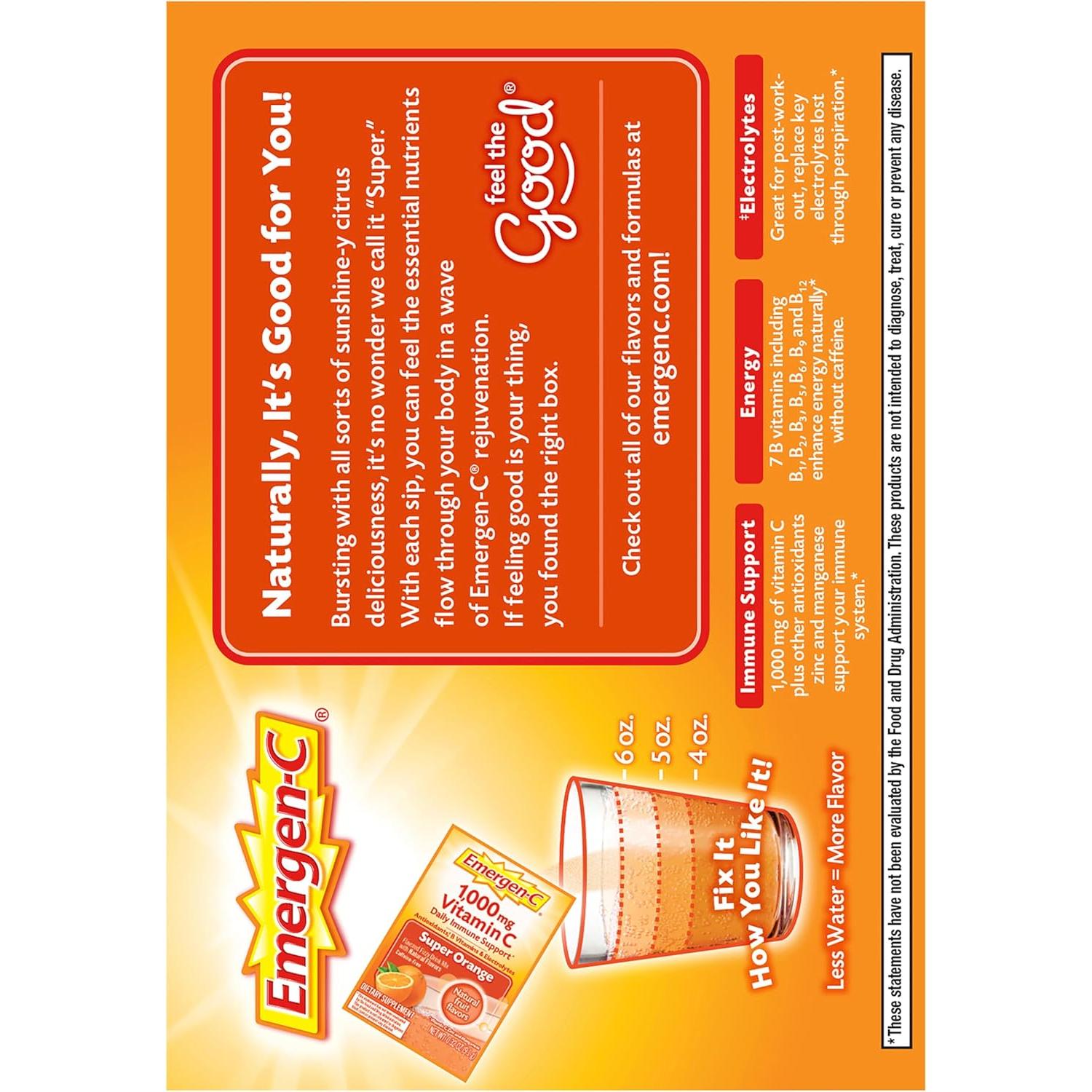 Emergen-C 1000mg Polvo de Vitamina C Sabor Naranja 60 Sobres