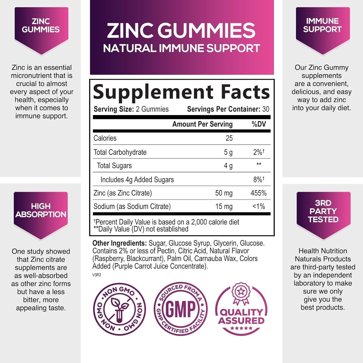 Gominolas de Zinc 50mg Health Nutrition - 60 Unidades Veganas