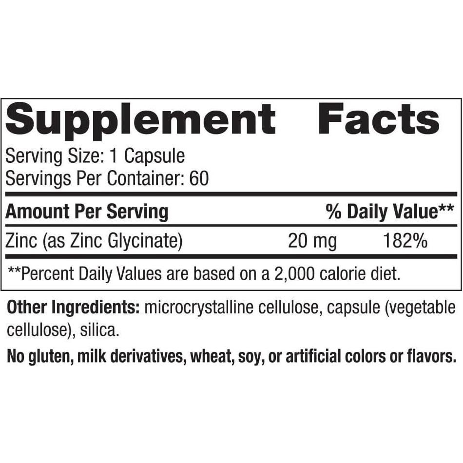 Zinc Glicinato Nordic Naturals 60 Cápsulas 20 mg Vegano