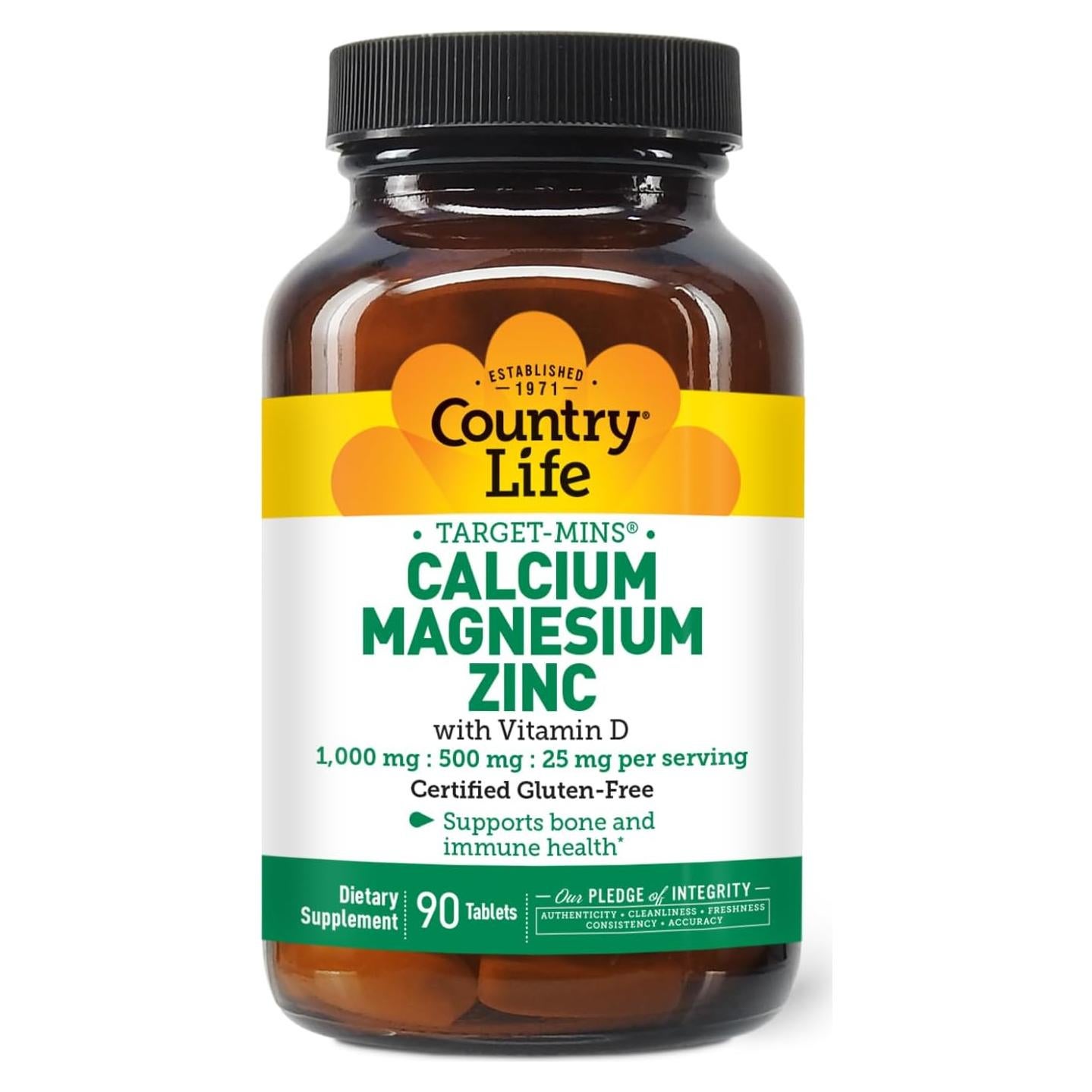 Country Life Calcio Magnesio Zinc Vitamina D3 90 Tabletas