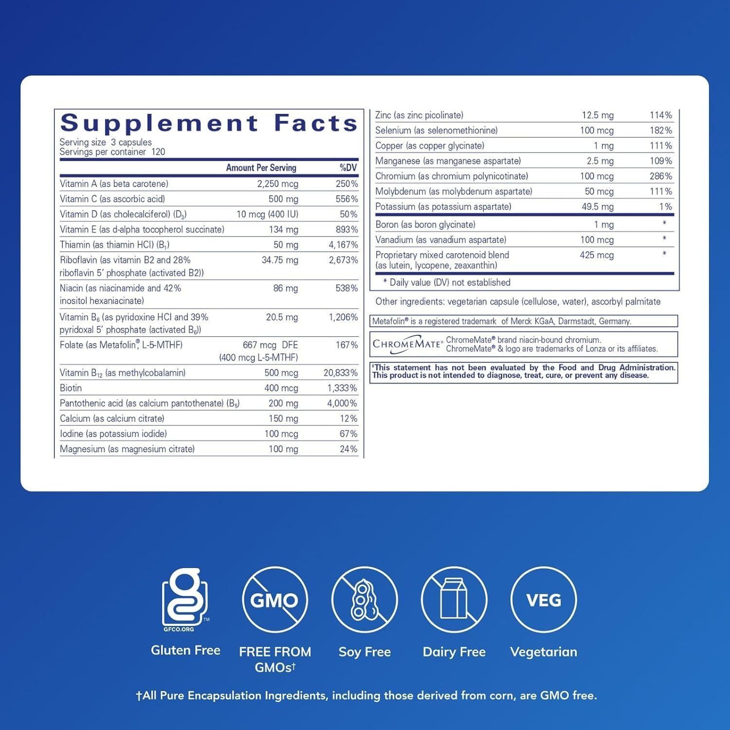 Suplemento Nutriente 950 Sin Hierro Pure Encapsulations 360 Cápsulas