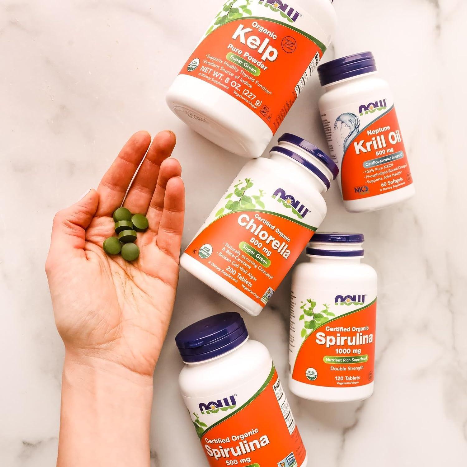 NOW Foods Chlorella Orgánica 500 mg 200 Tabletas - Superalimento Verde