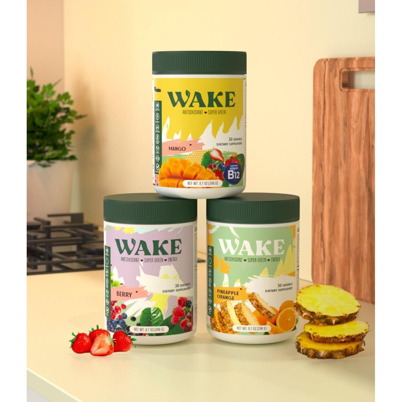 WAKE Super Greens Polvo 308g - Baya de Acai y Camu Camu