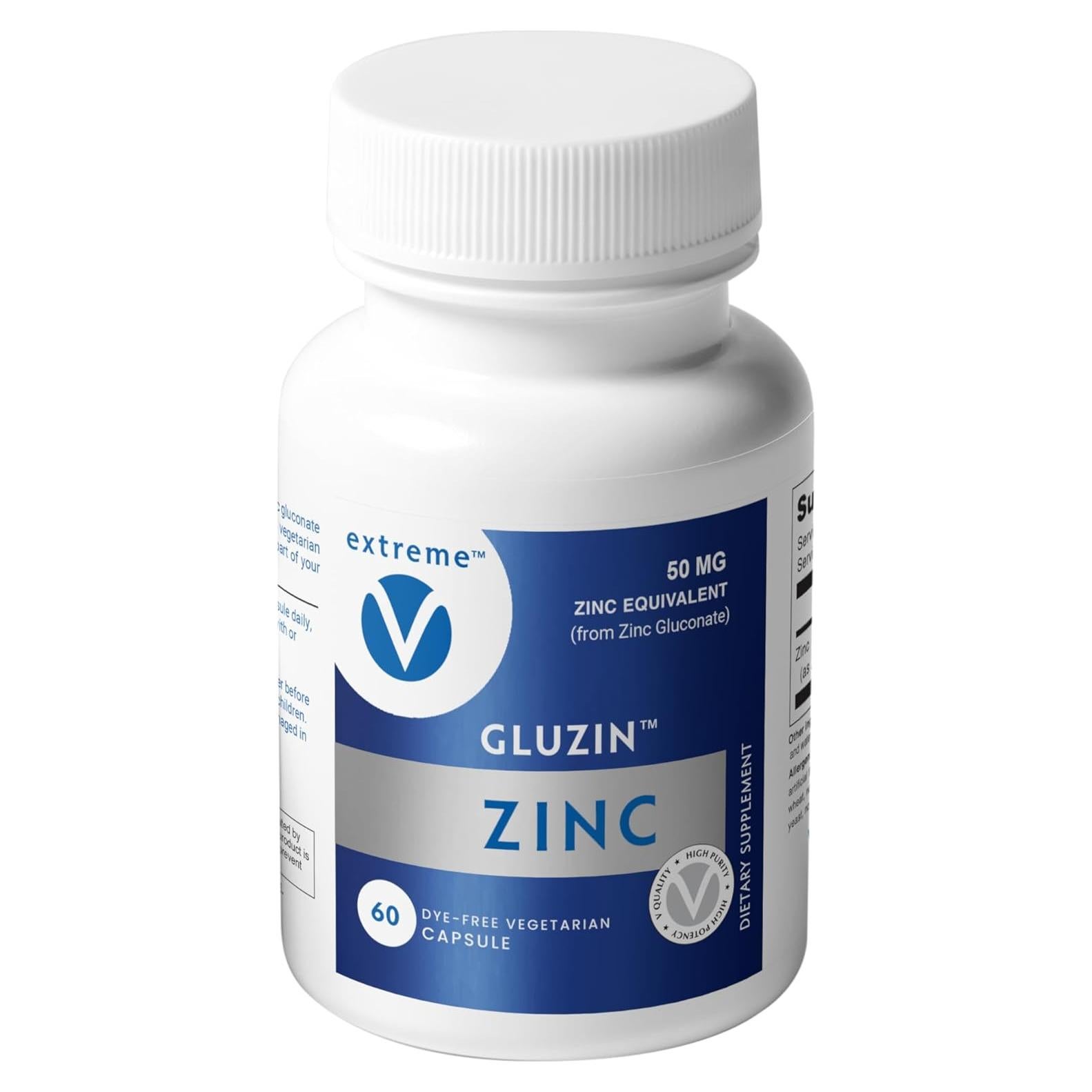 Suplemento de Zinc Gluconato 50mg extreme V - 60 Cápsulas Veganas