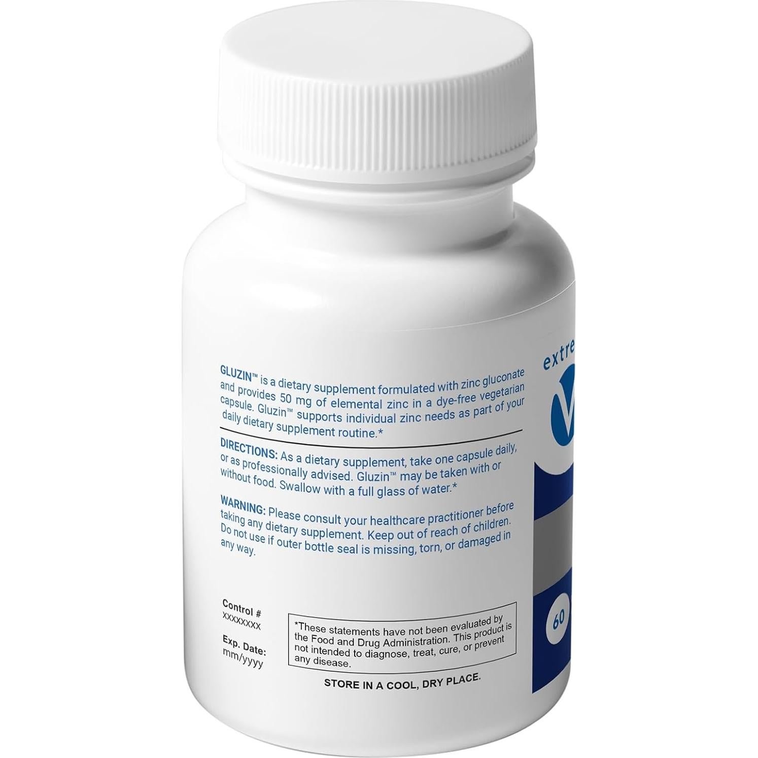Suplemento de Zinc Gluconato 50mg extreme V - 60 Cápsulas Veganas