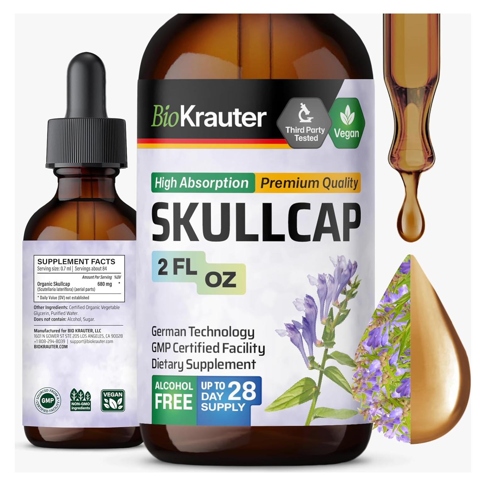 Tintura de Skullcap Bio Krauter 59.15 ml - Vegana y Sin Alcohol