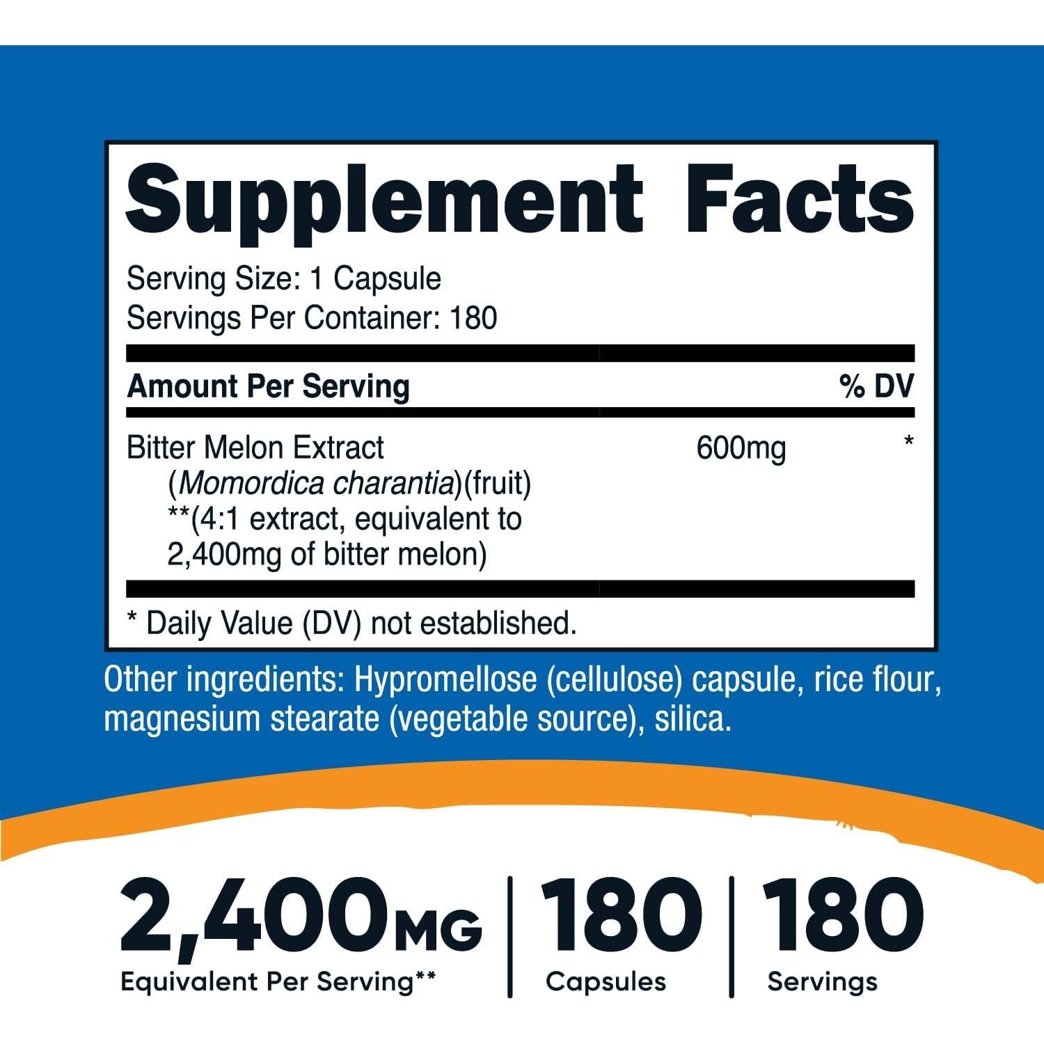 Melón Amargo Nutricost 600mg - 180 Cápsulas Sin Gluten