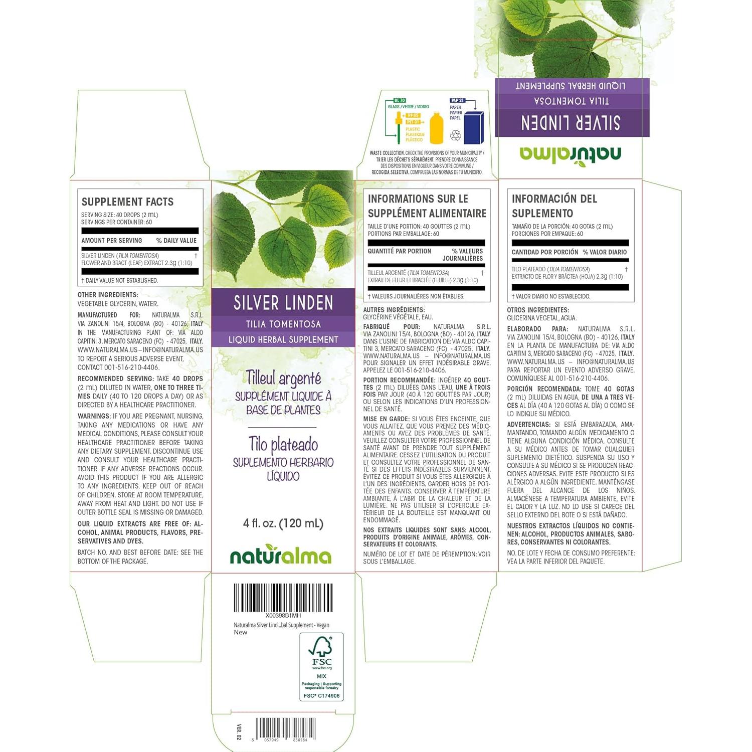 Tinte de Tilo Plateado Naturalma 118.29 ml - Suplemento Herbal Vegano