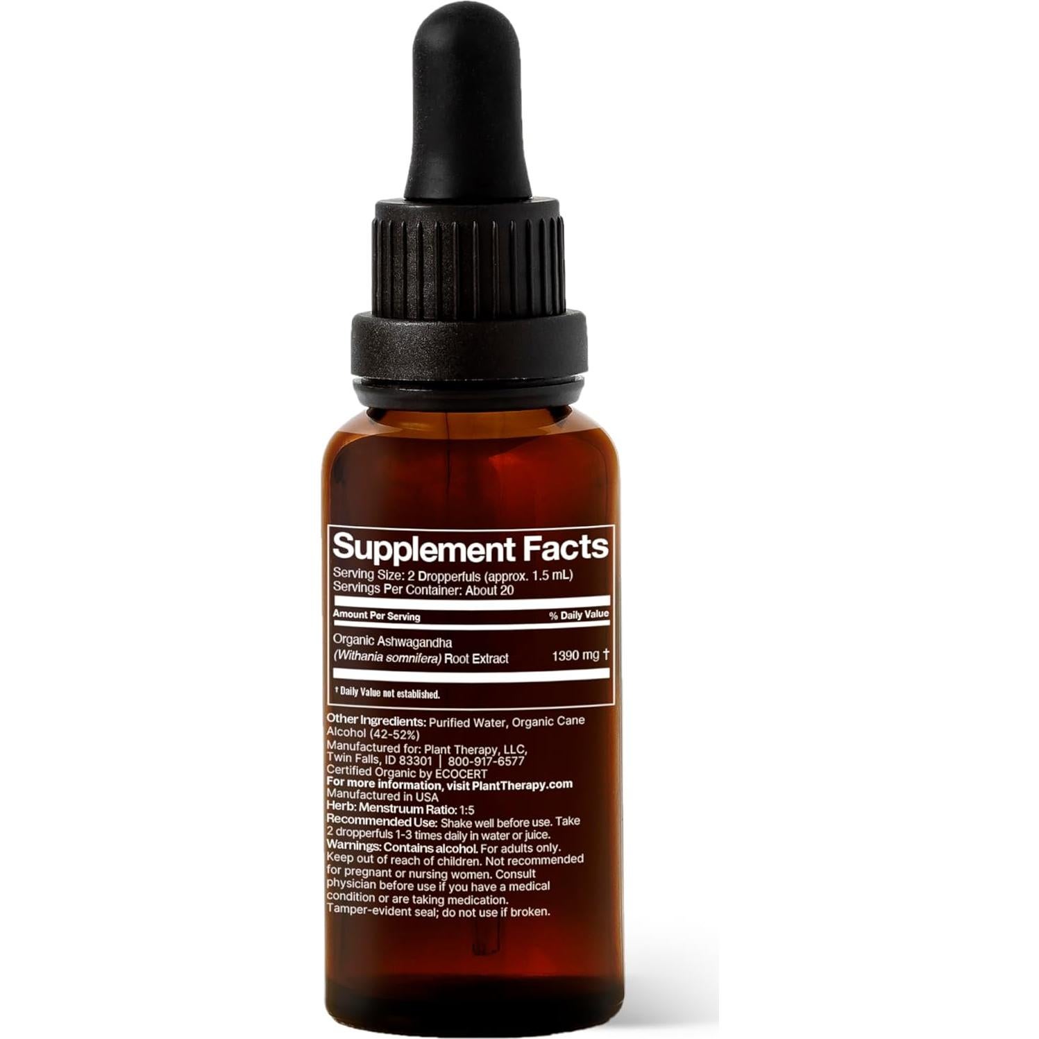 Tintura de Ashwagandha Orgánica Plant Therapy 30 mL - Relajación