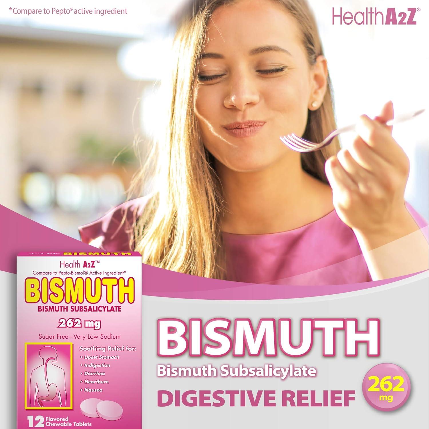HealthA2Z Bismuto 262mg | Alivio Digestivo 36 Tabletas