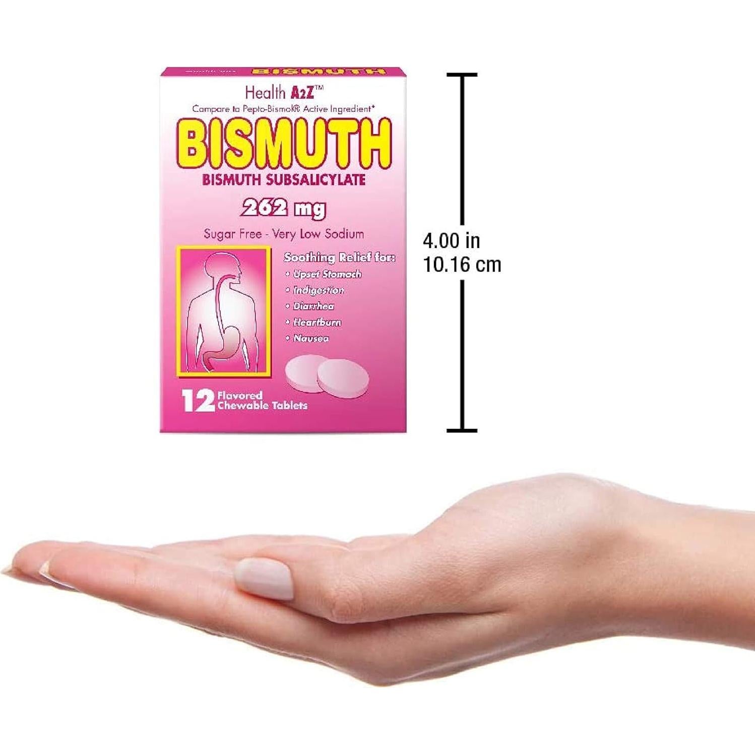 HealthA2Z Bismuto 262mg | Alivio Digestivo 36 Tabletas