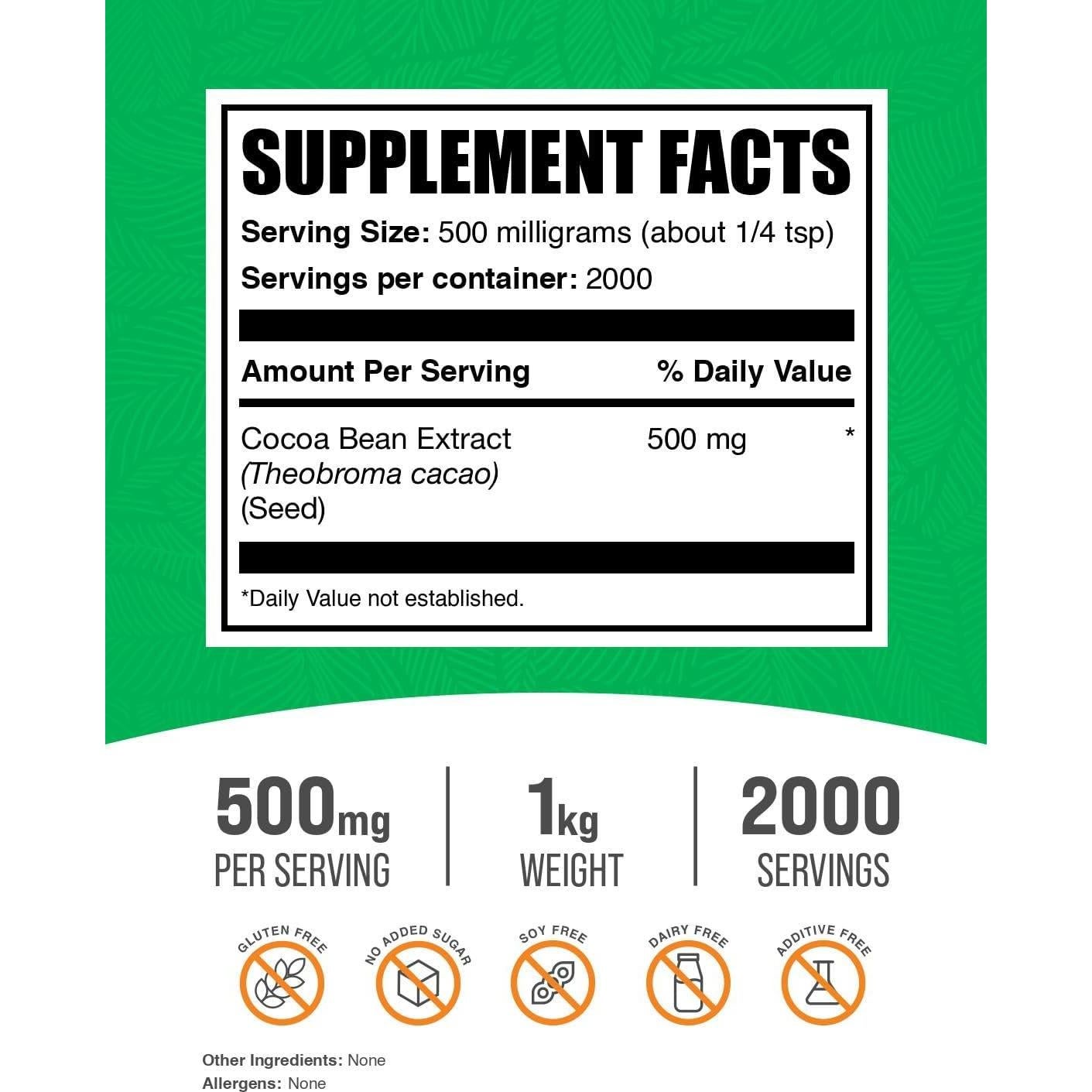 Extracto de Grano de Cacao en Polvo BulkSupplements 1kg Sin Azúcar