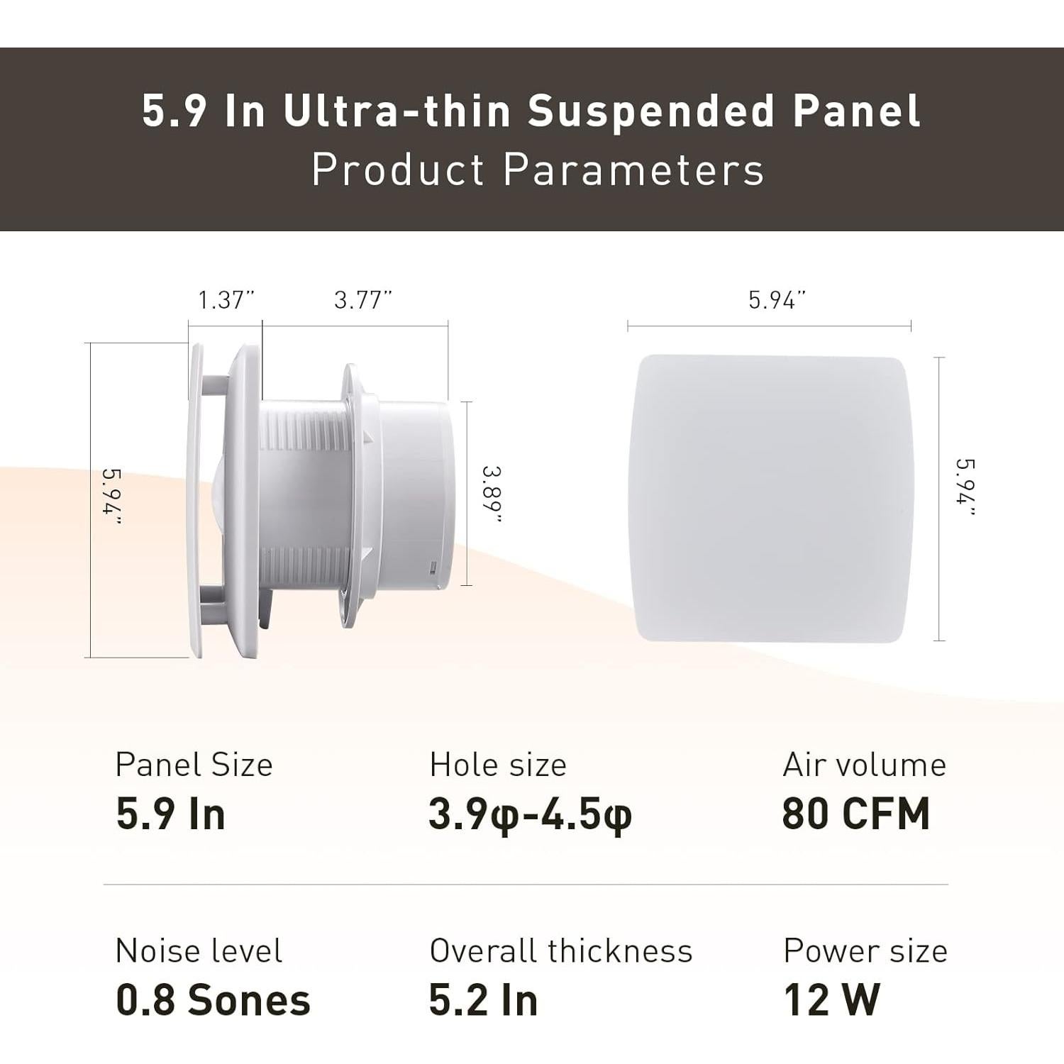 Ventilador Extractor de Baño Hehou 4" Silencioso 80 CFM