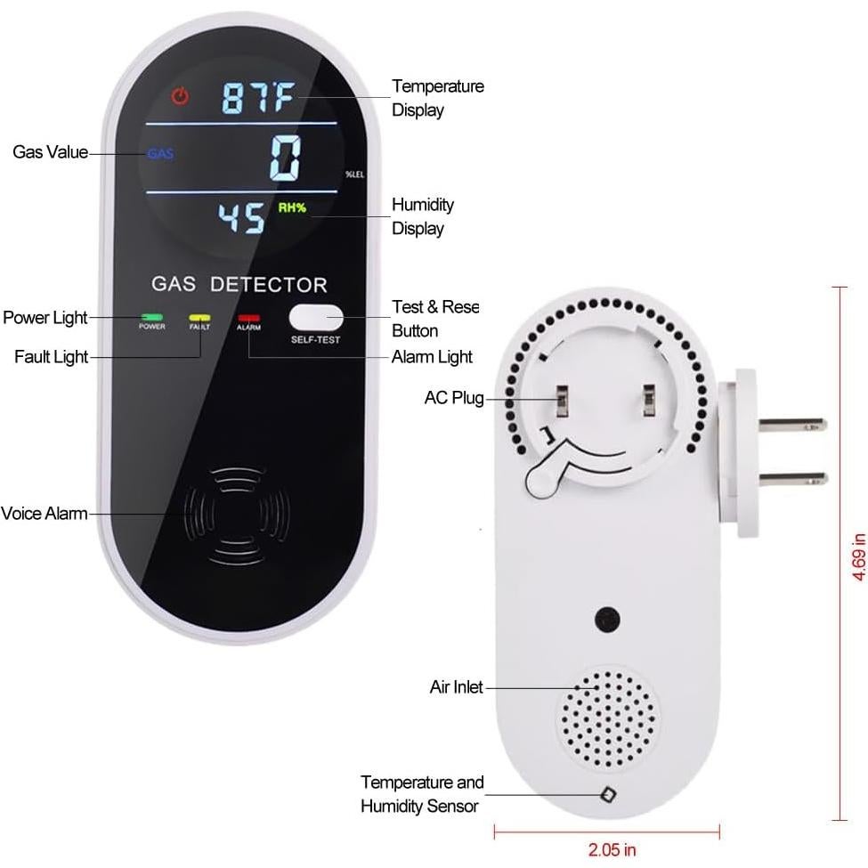 Detector de Gas Combustible 3 en 1 FLUNGSKY con Pantalla LCD