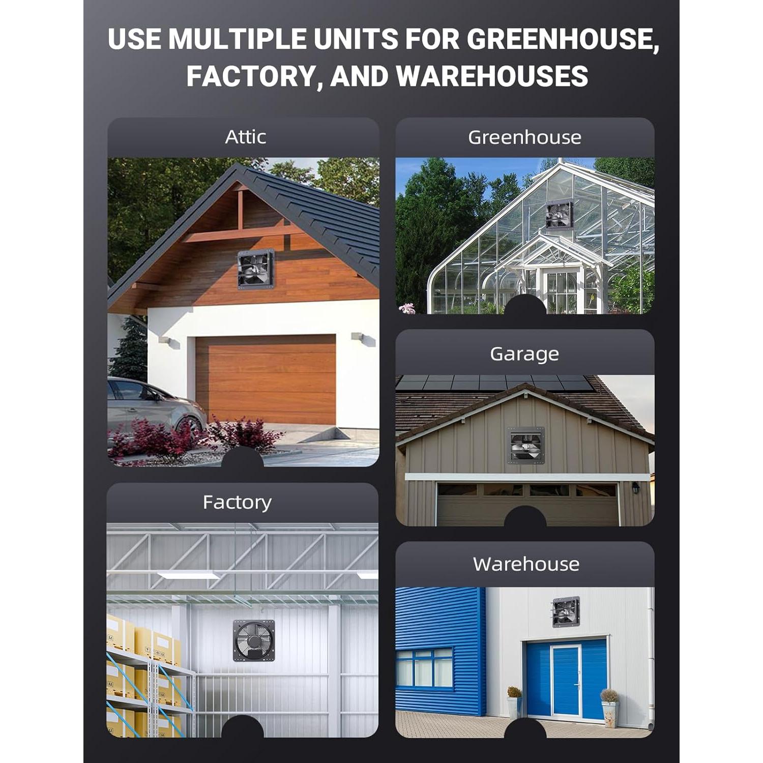 iLiving 12" Wall Mounted Shutter Exhaust Fan, Automatic Shutter, Temperature and Humidity Controls with Variable Speed, 960 CFM at 1600 RPM DC Motor