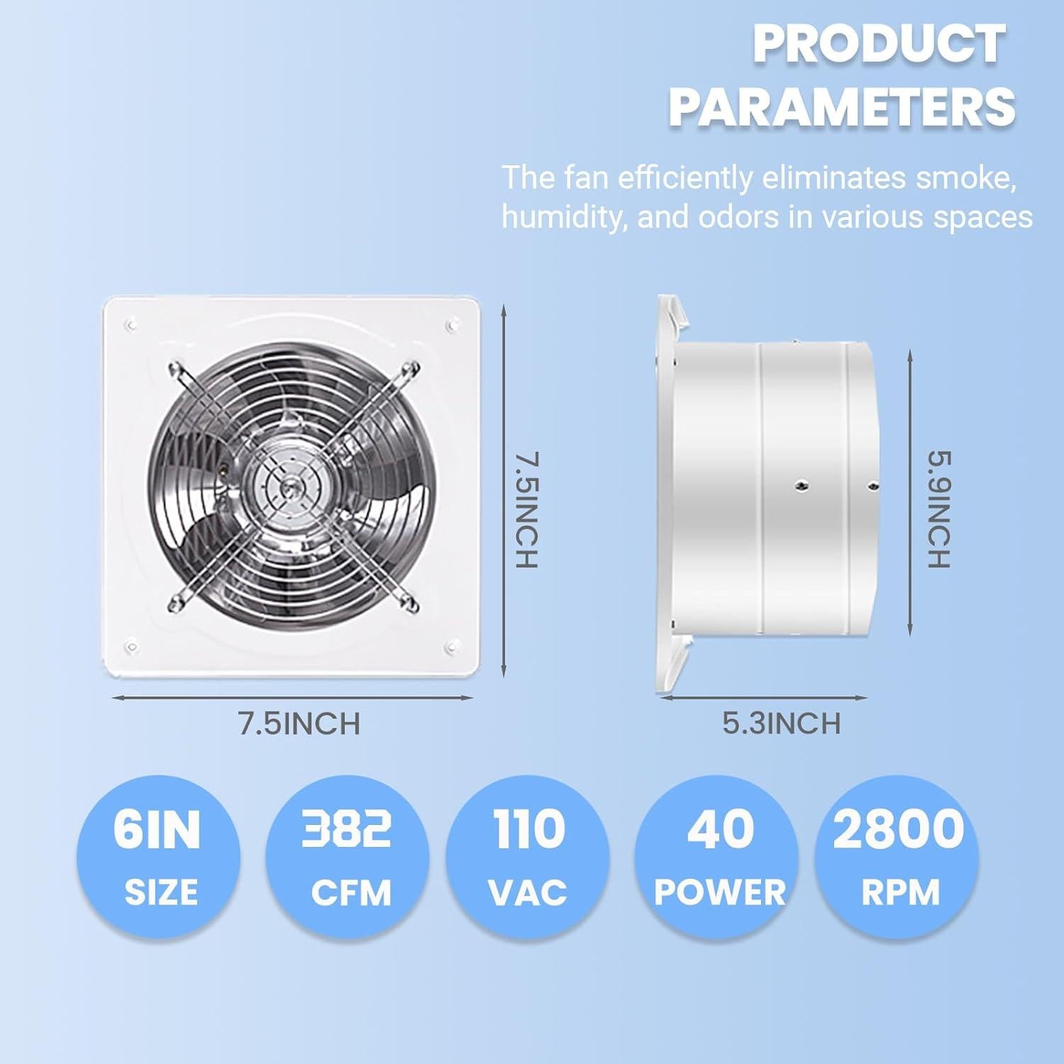 Ventilador de Escape RLOZUI 15 cm 382 CFM 40W Blanco