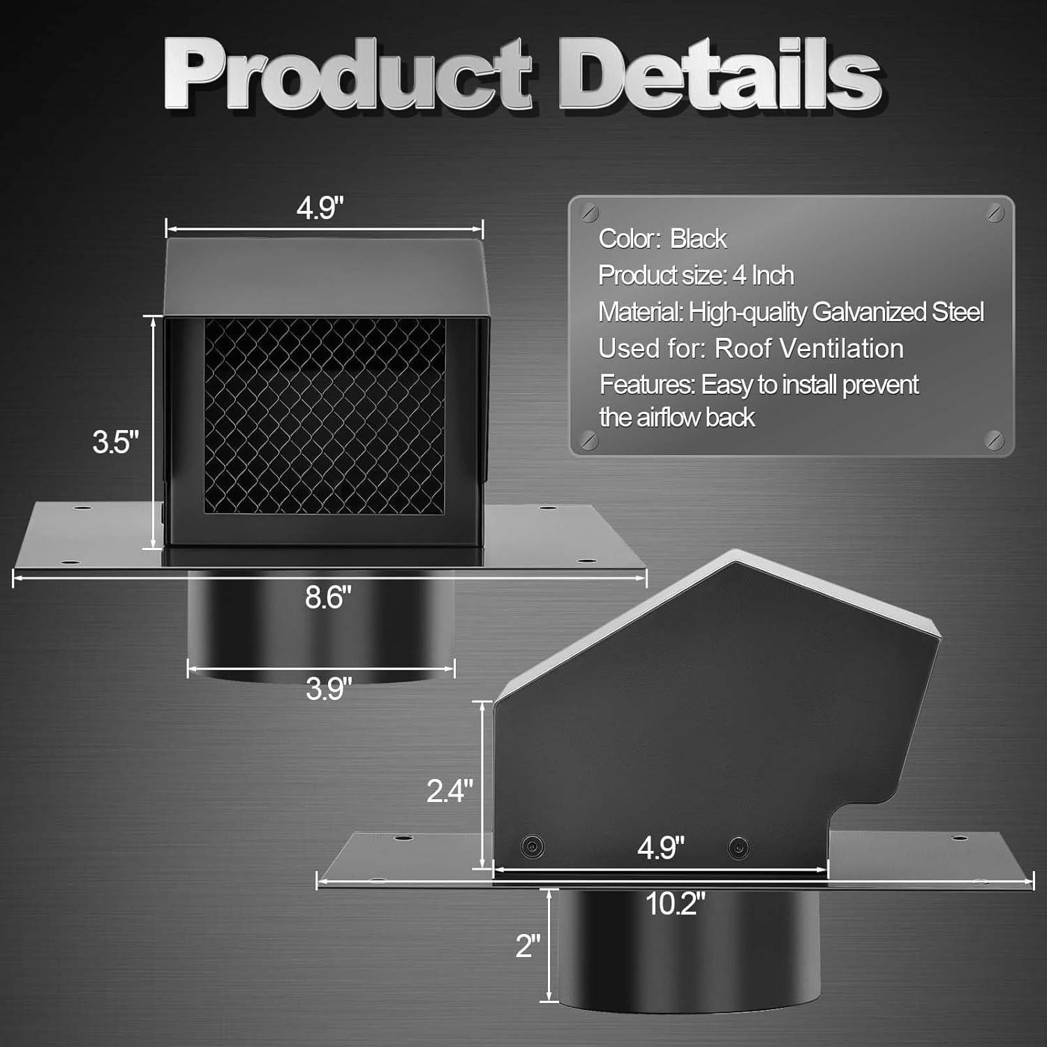 Tapa de Ventilación de Techo TrivdPro 4 Pulgadas Acero Galvanizado