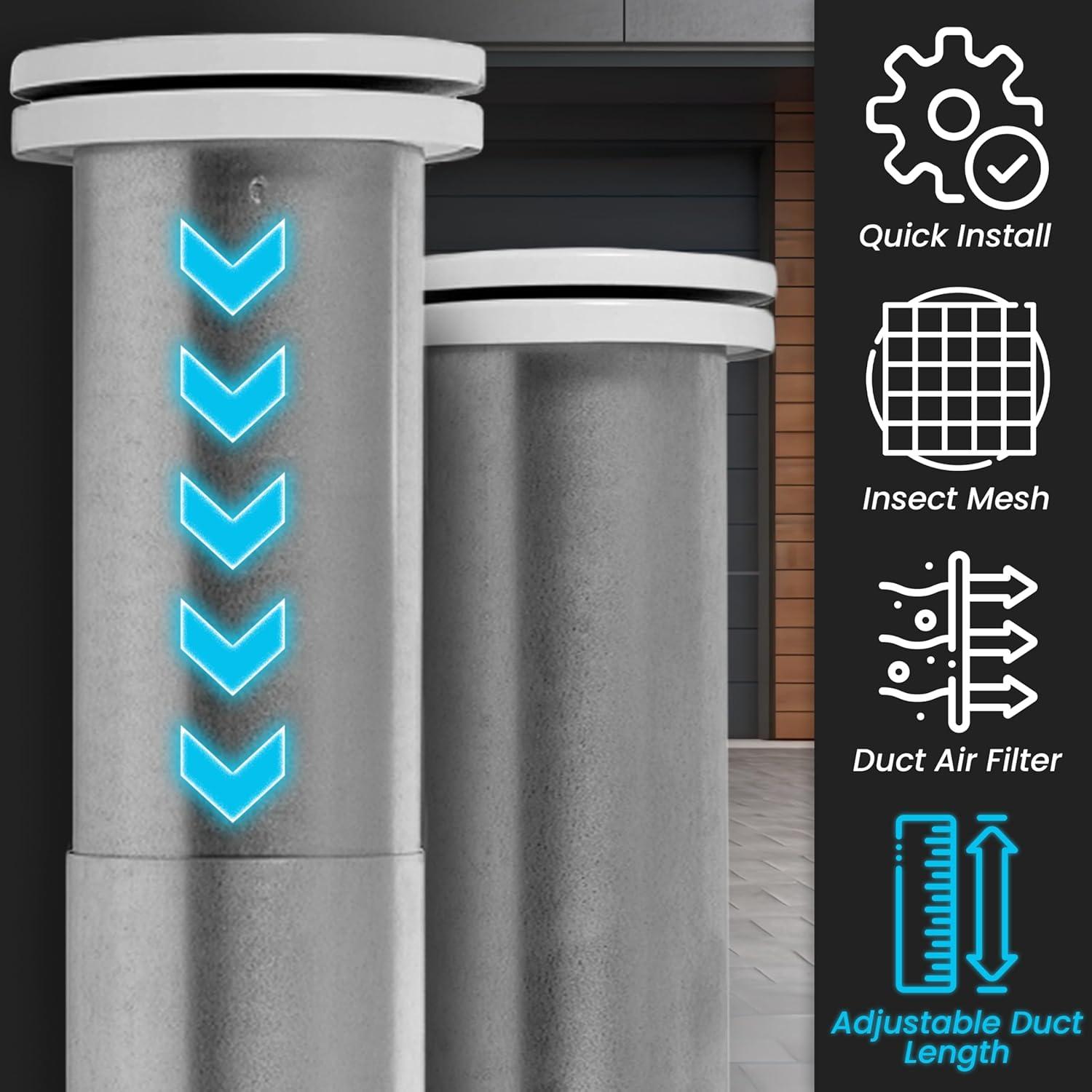 Repa Market 4 Inch Through-Wall Natural Airflow Ventilation Kit - Adjustable Length, Soundproof, Easy Cleaning - Polymer Coated Steel Modern Diffuser and Aluminum Alloy Vent Grille, Cover