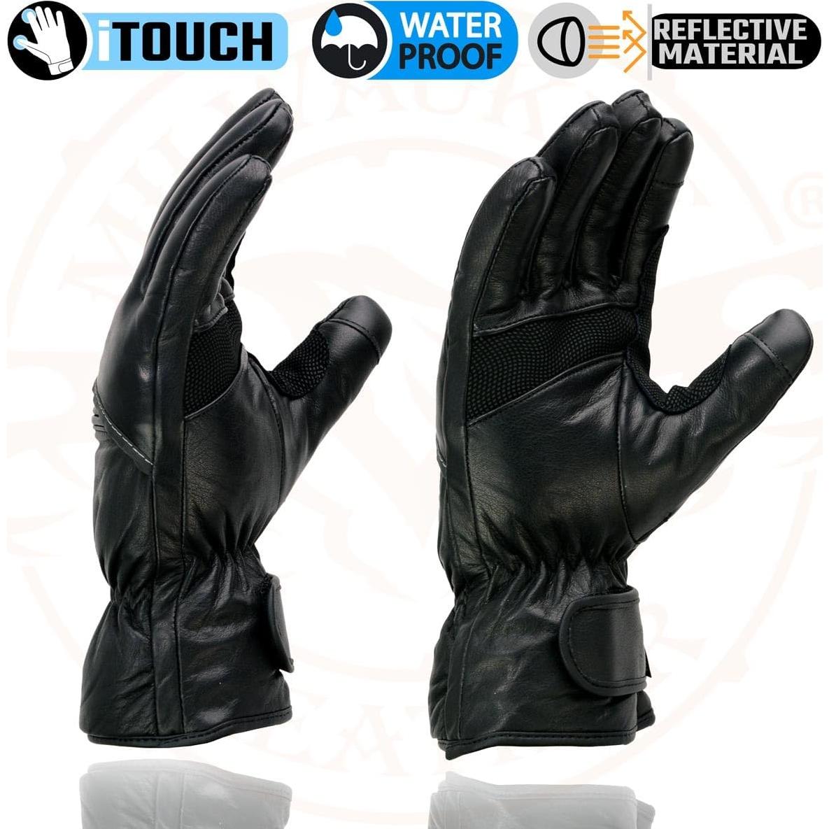 Guantes de cuero Milwaukee Leather MG7505 para moto en negro