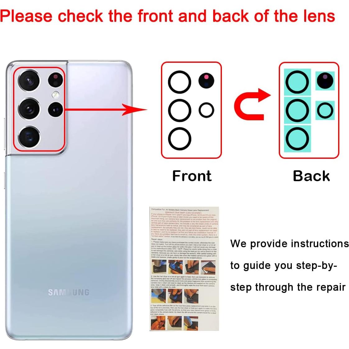 Reemplazo Lente de Cristal Cámara Samsung Galaxy S21 Ultra OEM
