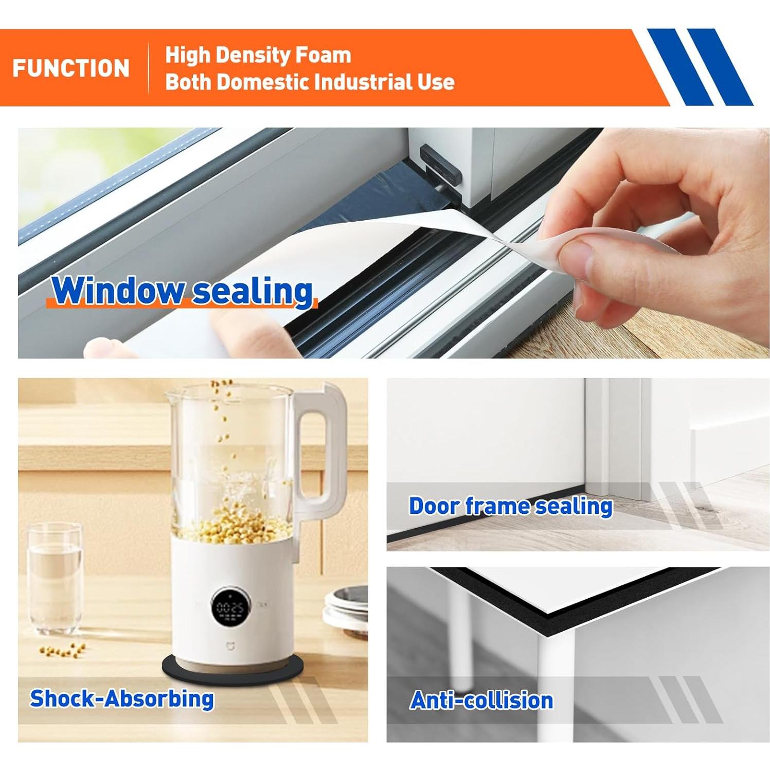 Cinta de Sellado de Espuma MAGZO 1" x 0.33cm 10.06m Negra