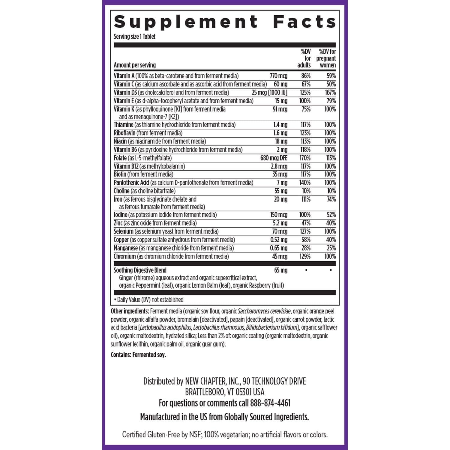 Vitaminas Prenatales New Chapter 30 Tabletas Metilfolato Colina