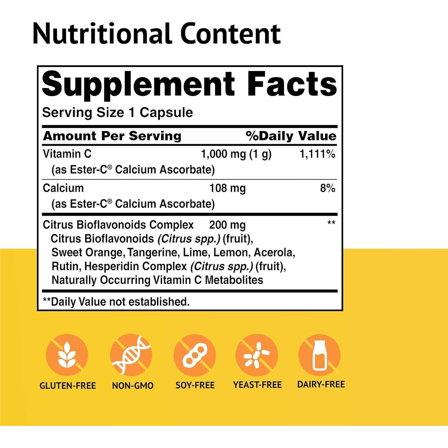 Ester-C Vitamina C 1000 mg con Bioflavonoides 90 Cápsulas