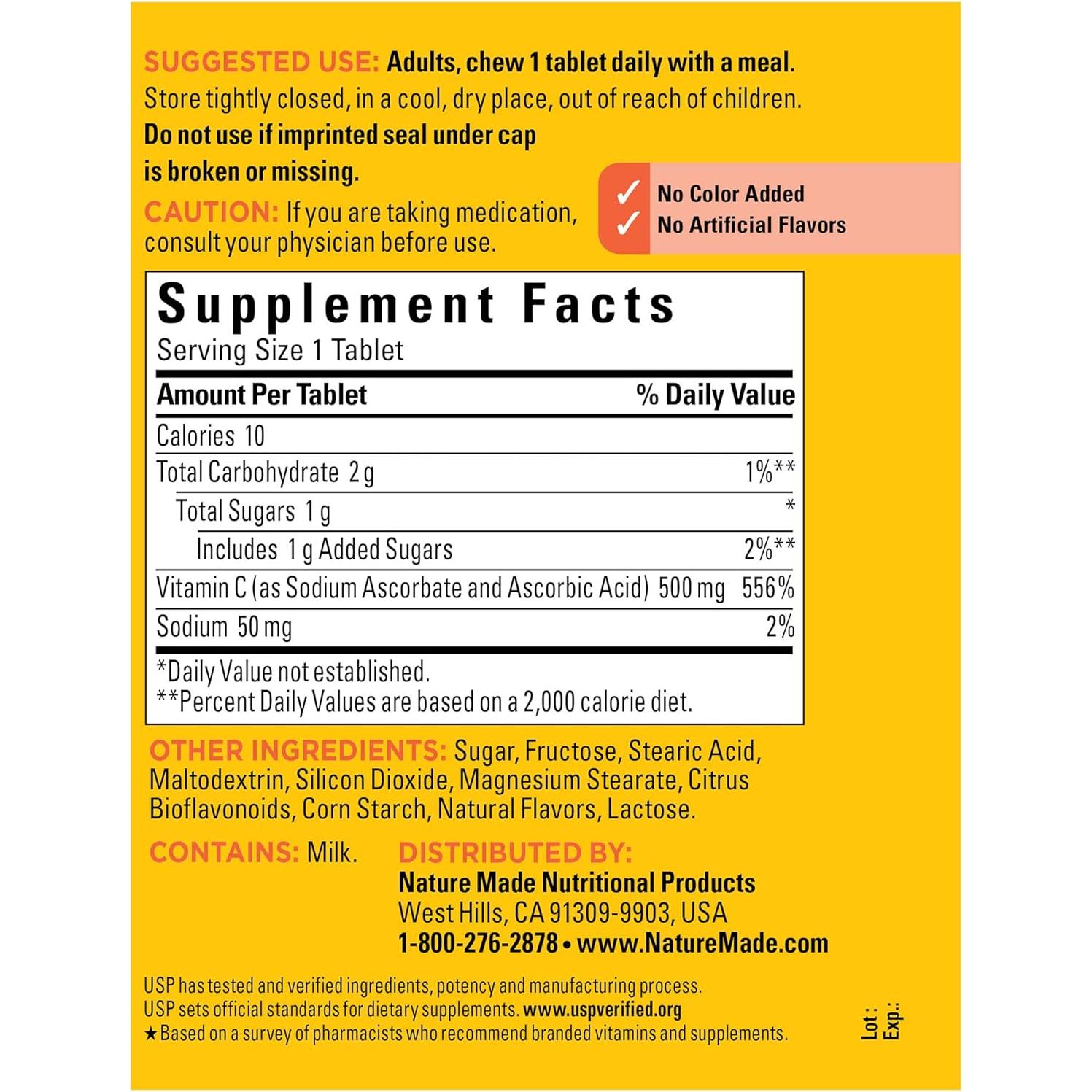 Vitamina C Masticable Nature Made 500 mg Naranja 150 Tabletas